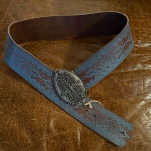 Class Roberto Cavalli Turquoise Design on Tan Leather Belt Made in Italy